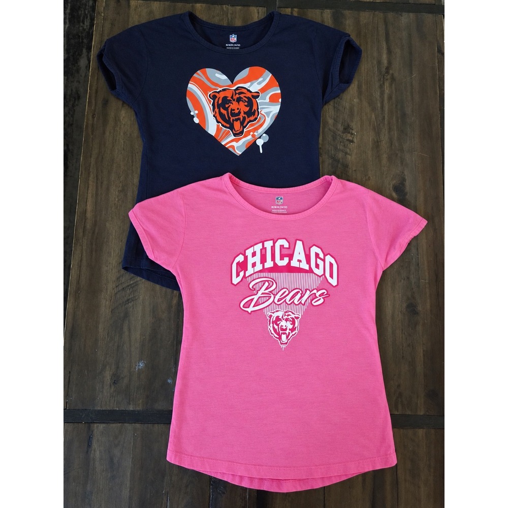 NFL Chicago Bears Girls T-Shirt Lot of 2 Navy Pink Heart Graphic Size M 10/12